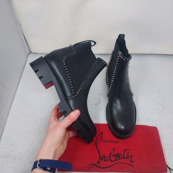 Christian Louboutin WOMENS Black Out Lina Spike Lug Boot - Picture 1 of 9